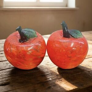 Vintage Handblown Venetian Style Glass Apples Paperweight Set